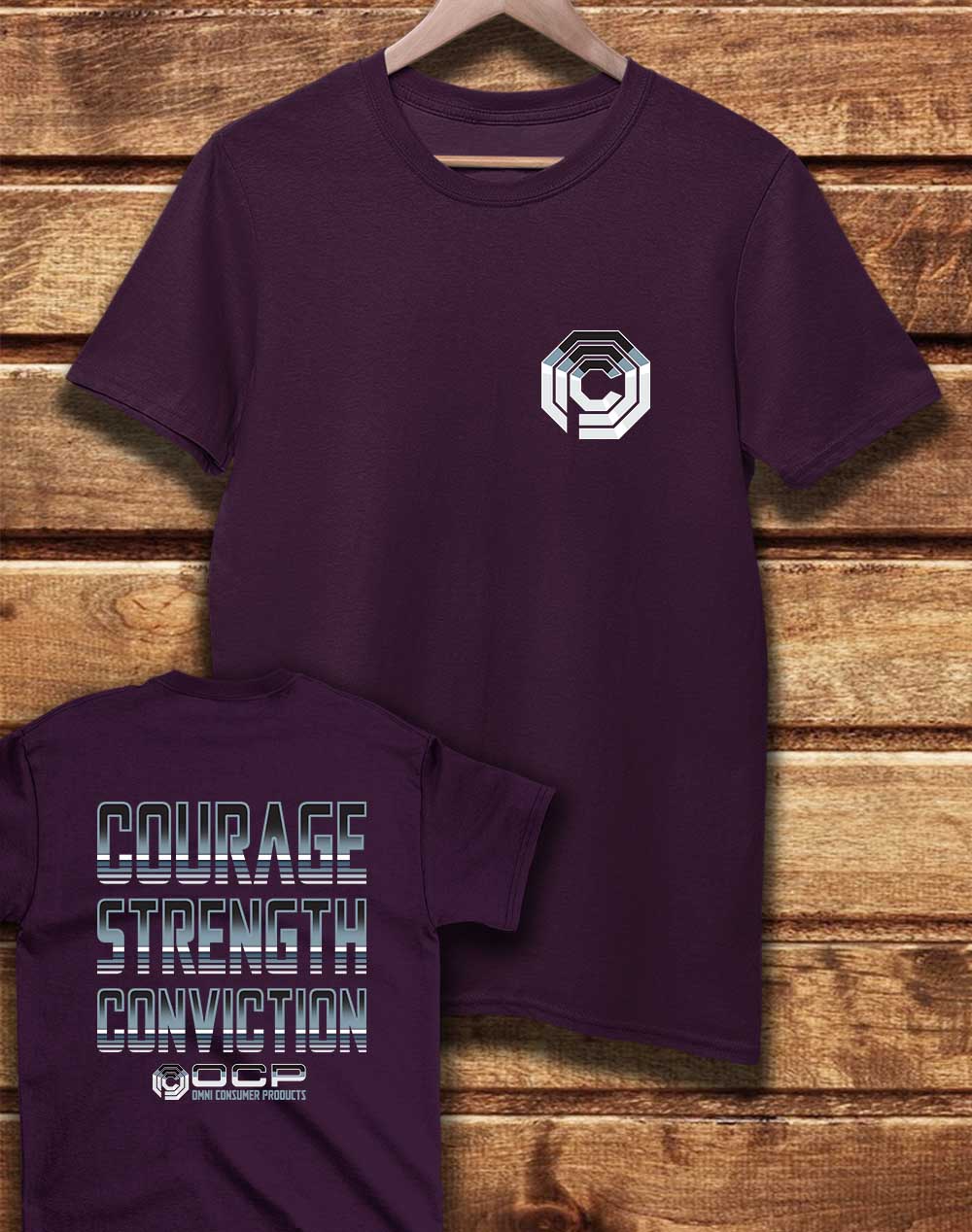Eggplant - DELUXE OCP Courage Strength Conviction with Back Print Organic Cotton T-Shirt