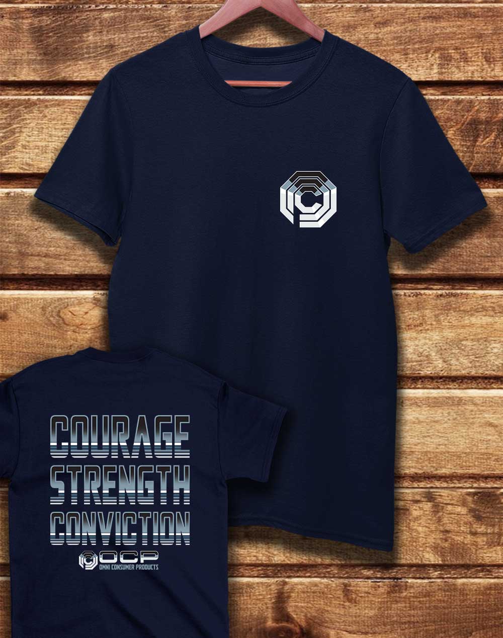 Navy - DELUXE OCP Courage Strength Conviction with Back Print Organic Cotton T-Shirt