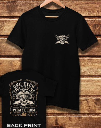 Black - DELUXE One Eyed Willy's Rum with Back Print Organic Cotton T-Shirt