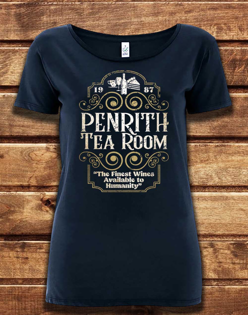 Navy - DELUXE Penrith Tea Room 1987 Organic Scoop Neck T-Shirt