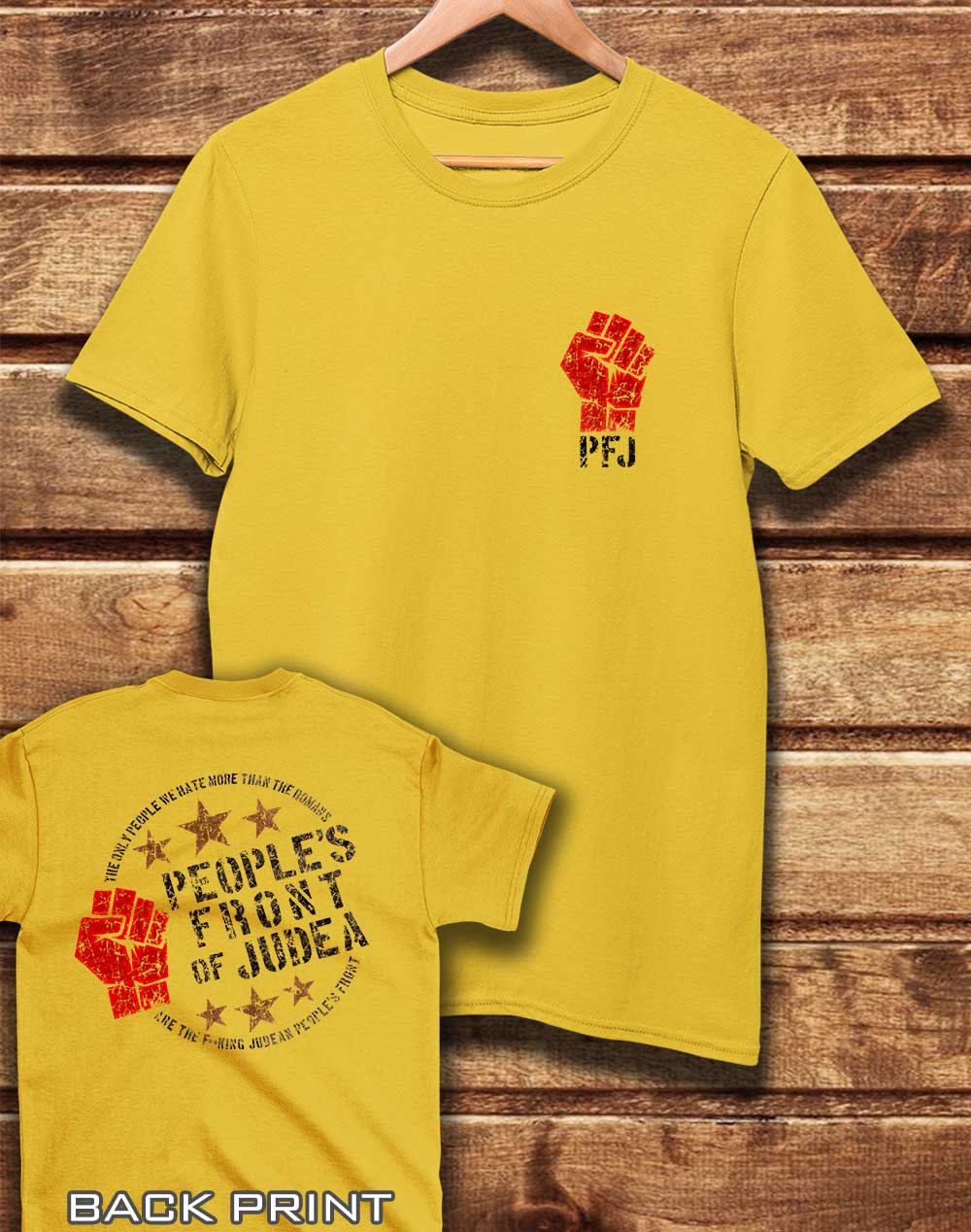 Yellow - DELUXE People's Front of Judea with Back Print Organic Cotton T-Shirt