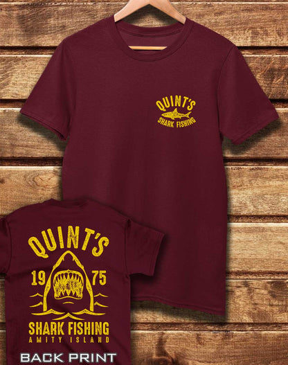 Burgundy - DELUXE Quint's Shark Fishing with Back Print Organic Cotton T-Shirt