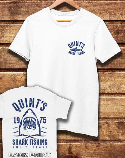 White - DELUXE Quint's Shark Fishing with Back Print Organic Cotton T-Shirt