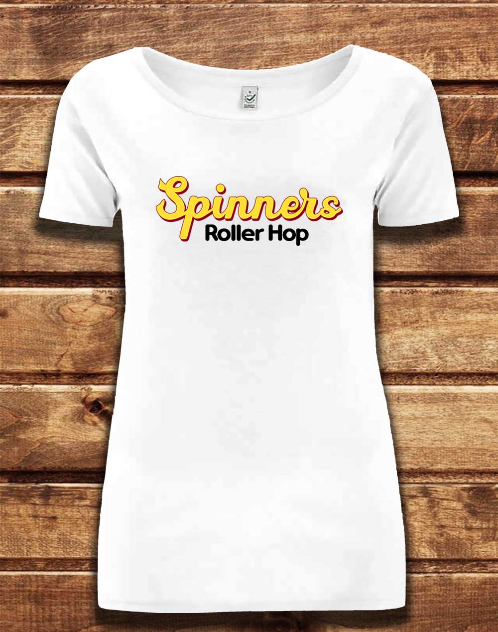 White - DELUXE Spinners Roller Hop Organic Scoop Neck T-Shirt