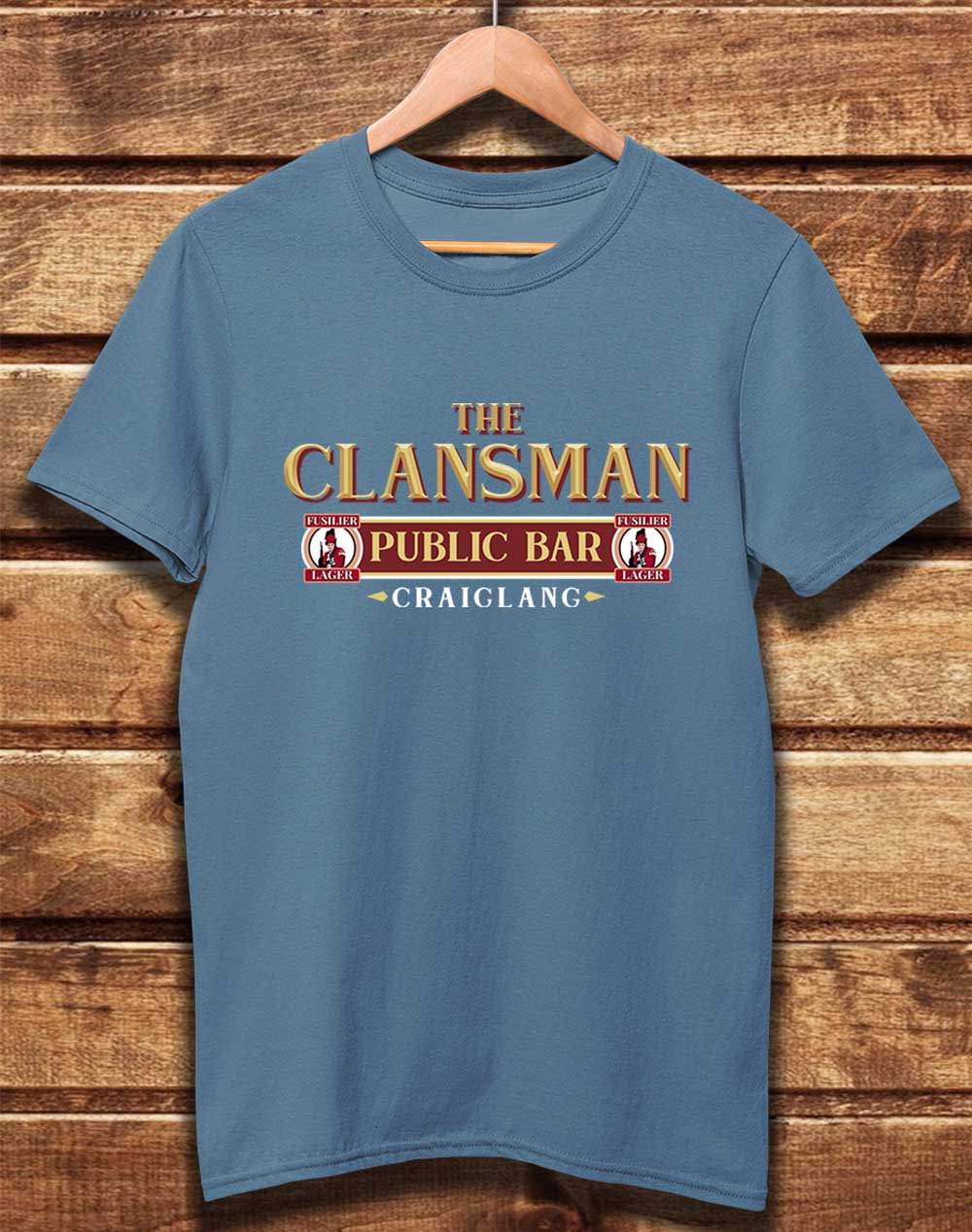 Faded Denim - DELUXE The Clansman Pub Logo Organic Cotton T-Shirt