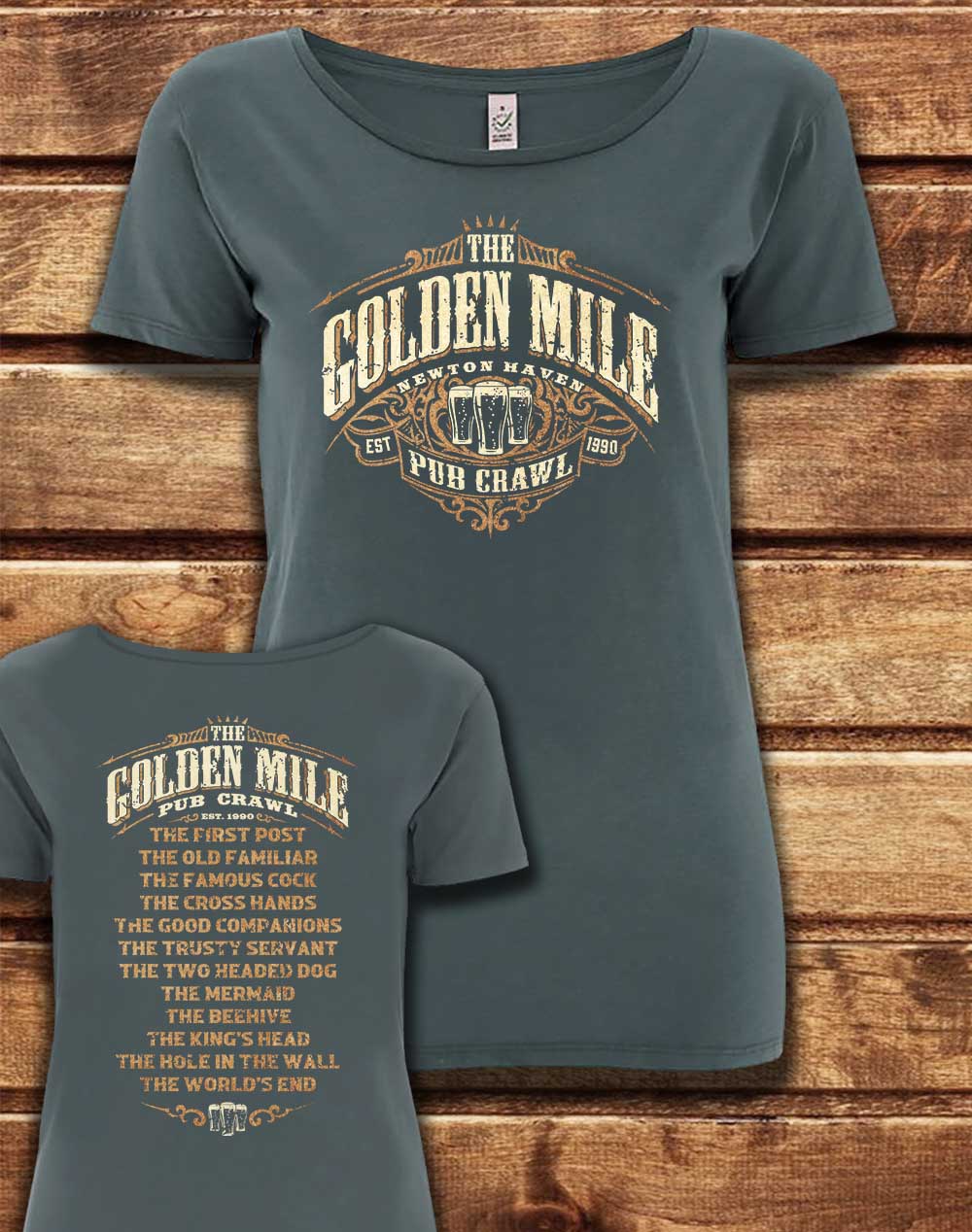 Light Charcoal - DELUXE The Golden Mile Pub Crawl Organic Scoop Neck T-Shirt