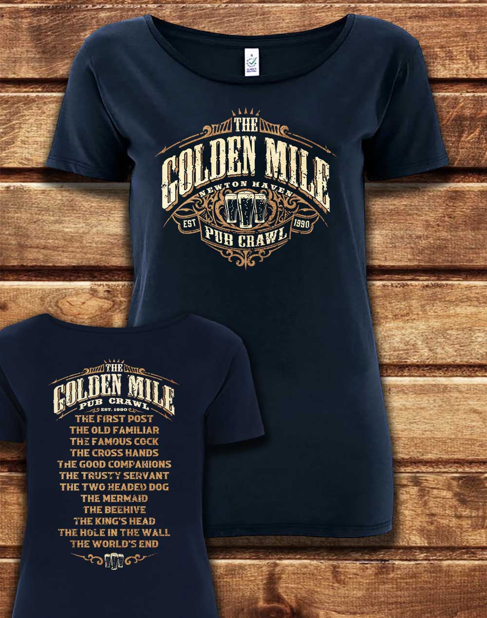 Navy - DELUXE The Golden Mile Pub Crawl Organic Scoop Neck T-Shirt