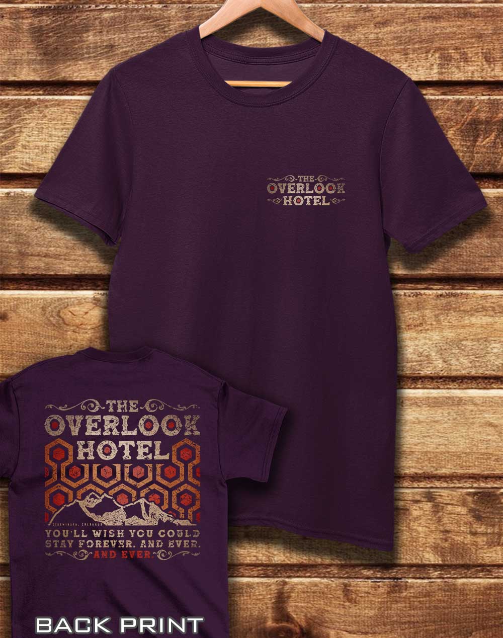 Eggplant - DELUXE The Overlook Hotel with Back Print Organic Cotton T-Shirt
