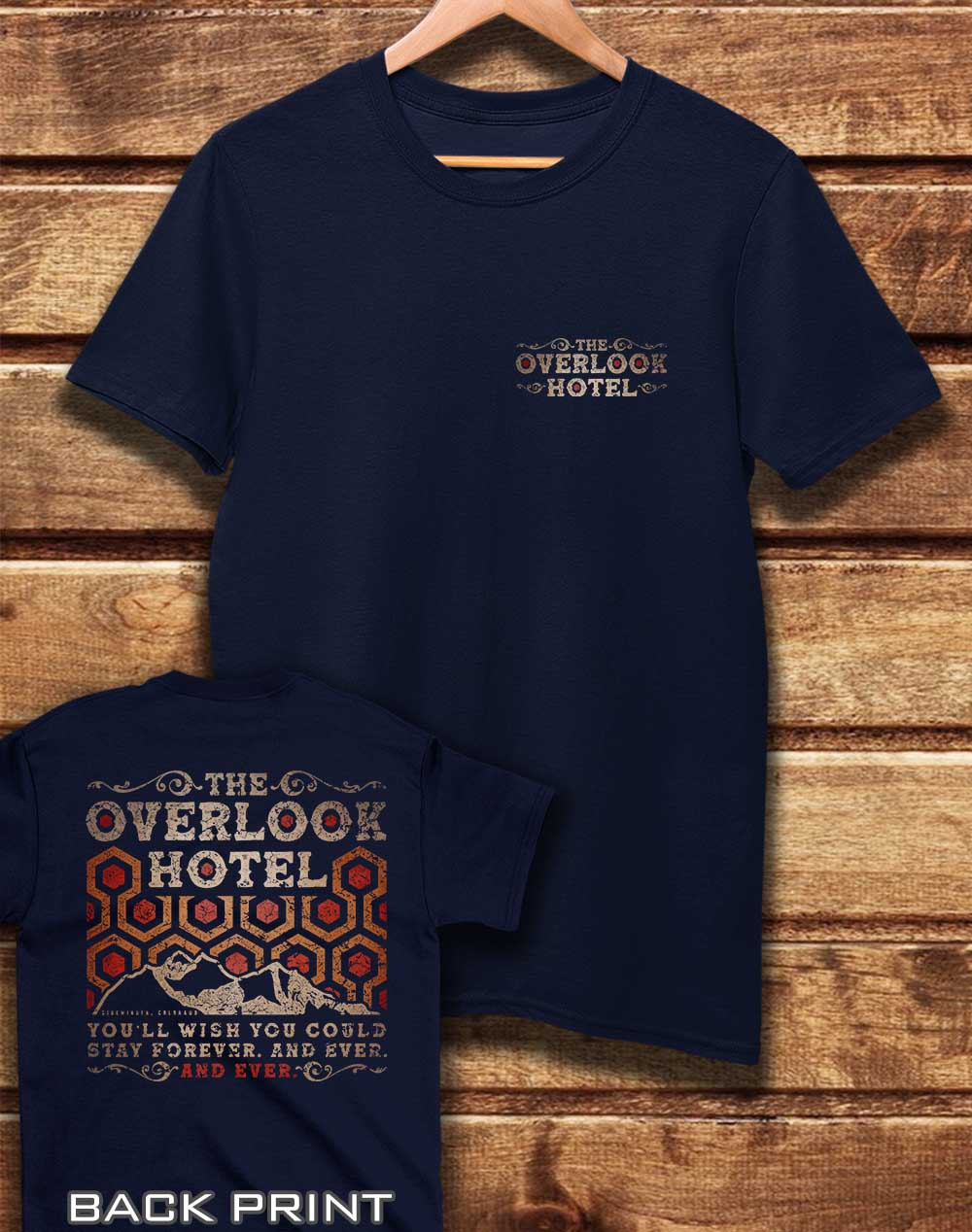 Navy - DELUXE The Overlook Hotel with Back Print Organic Cotton T-Shirt