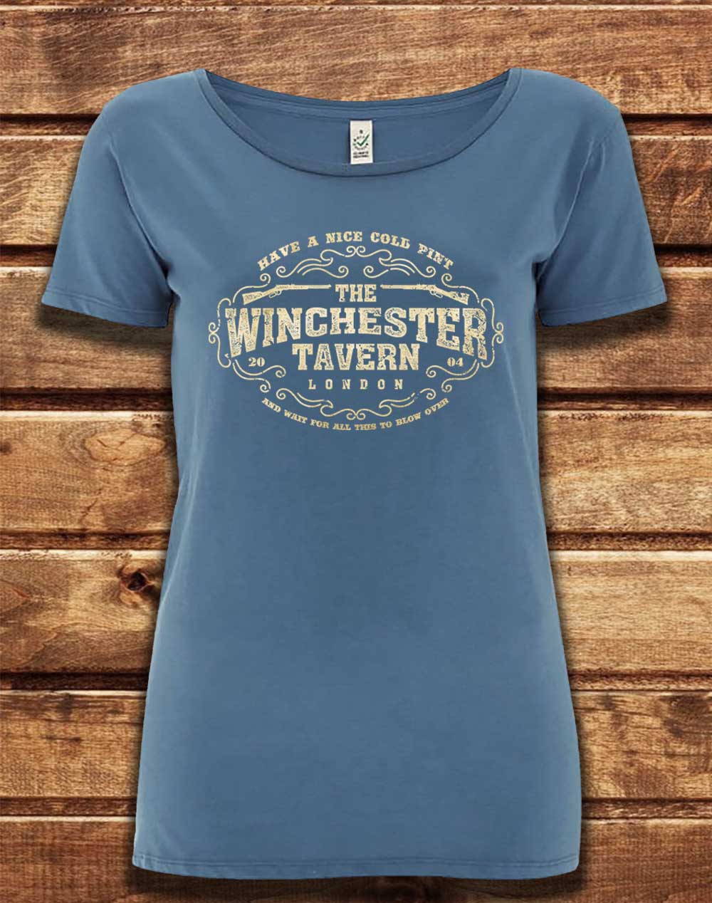 Faded Denim - DELUXE The Winchester Tavern Organic Scoop Neck T-Shirt
