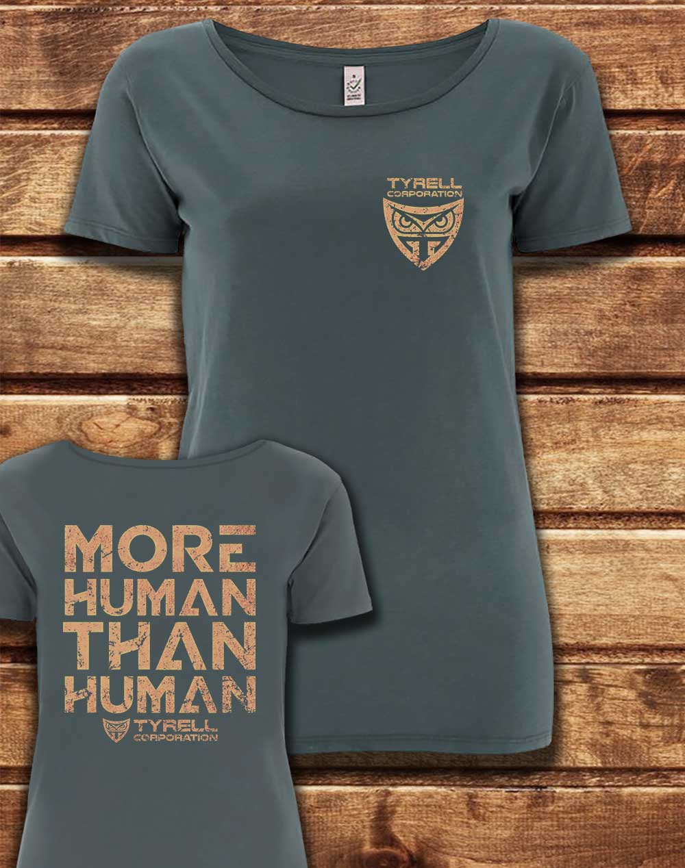 Light Charcoal - DELUXE Tyrell More Human Than Human with Back Print Organic Scoop Neck T-Shirt