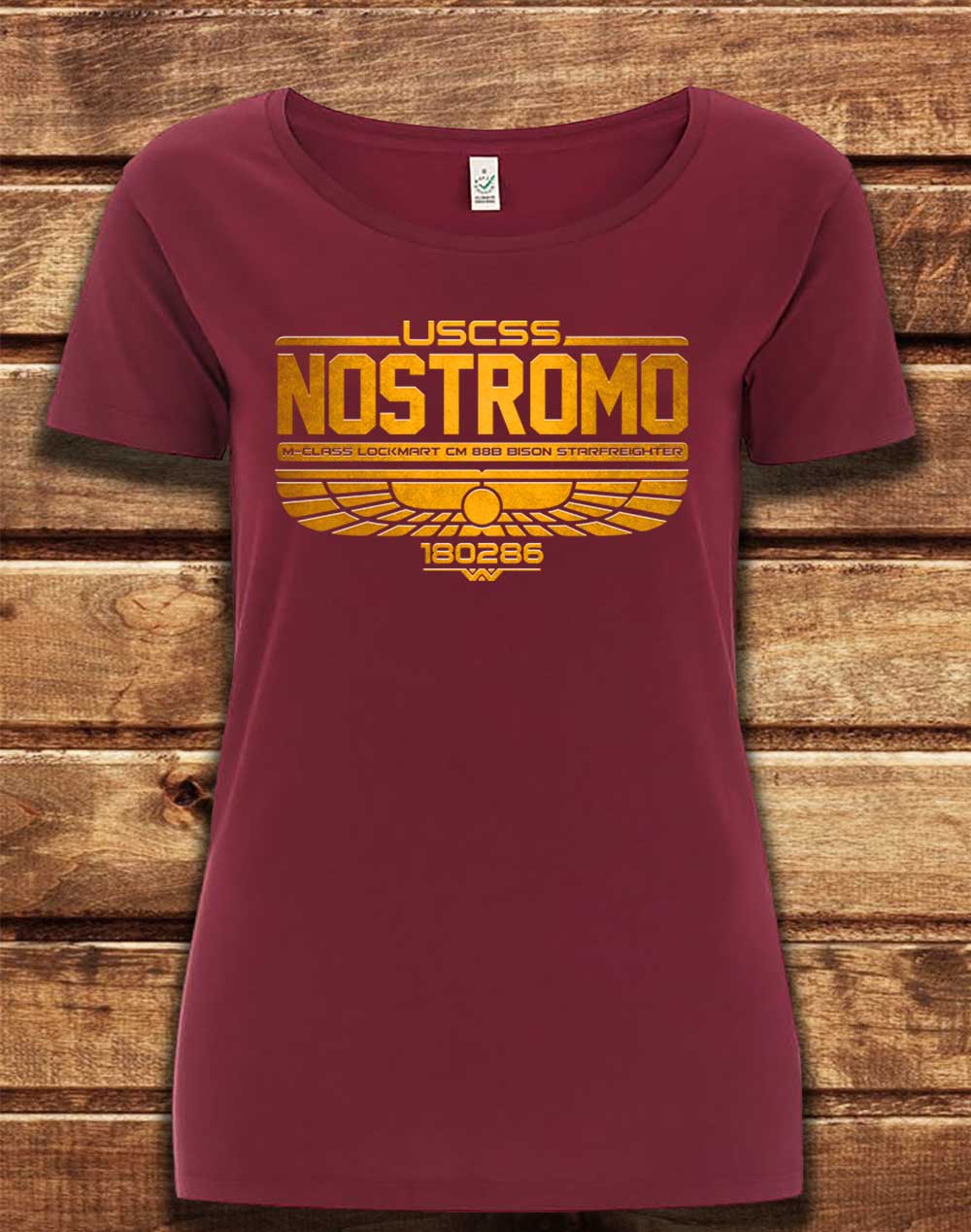 Burgundy - DELUXE USCSS Nostromo Organic Scoop Neck T-Shirt