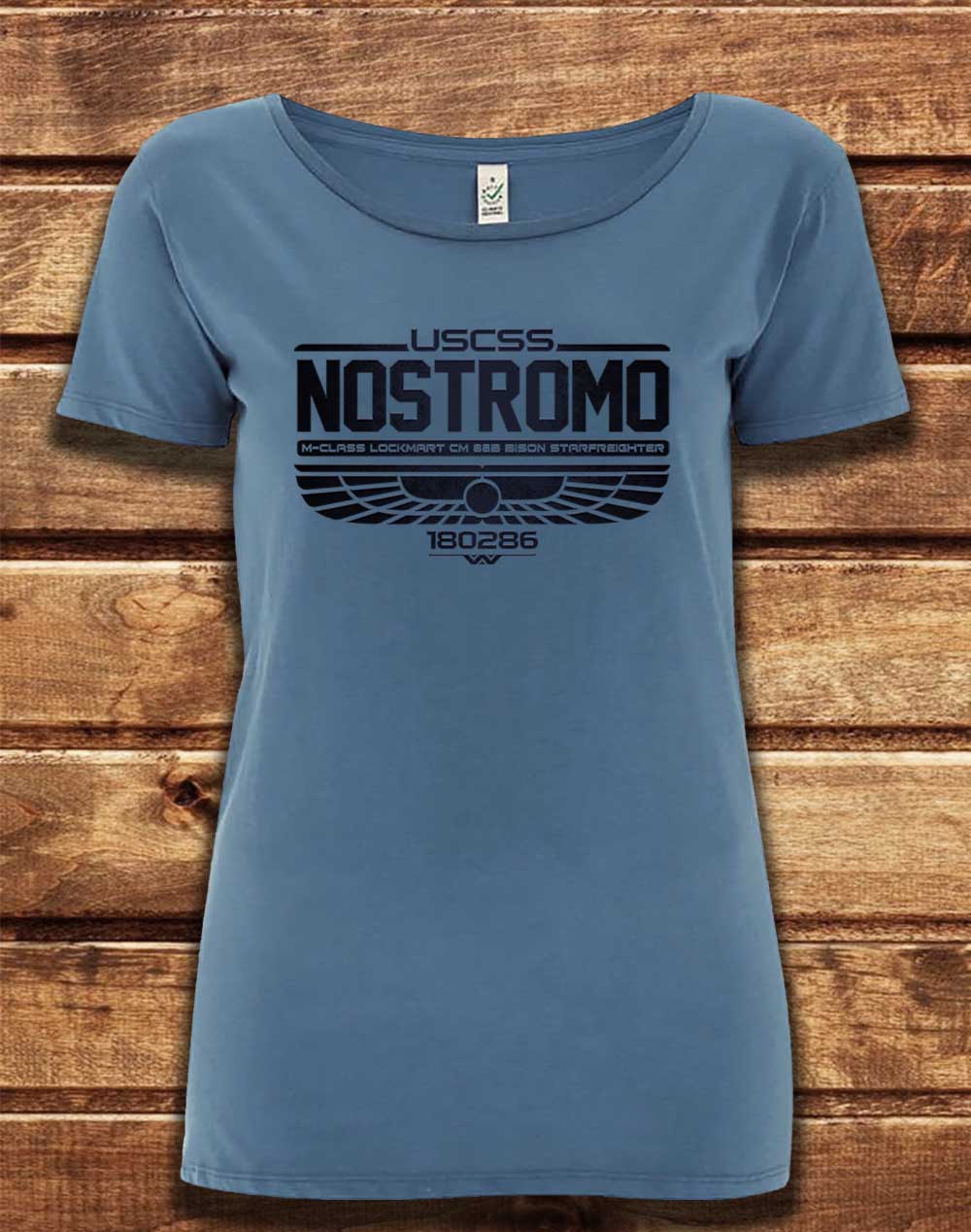 Faded Denim - DELUXE USCSS Nostromo Organic Scoop Neck T-Shirt