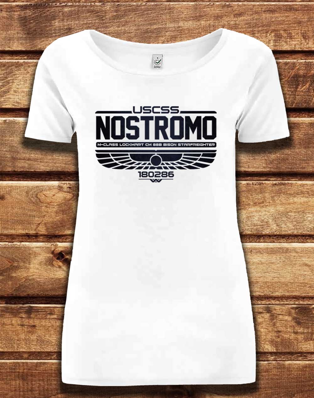 White - DELUXE USCSS Nostromo Organic Scoop Neck T-Shirt