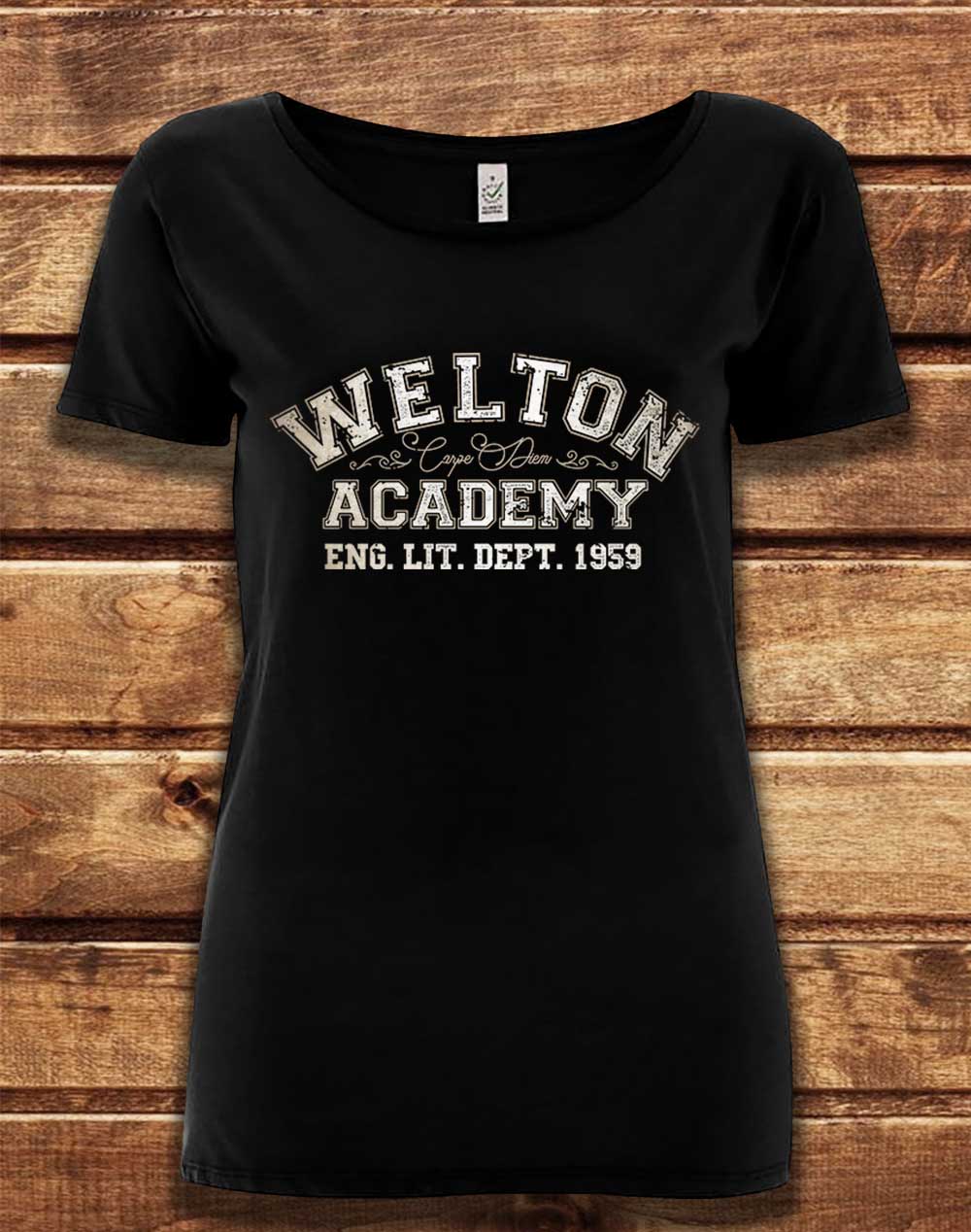 Black - DELUXE Welton Academy Eng Lit Varsity 1959 Organic Scoop Neck T-Shirt