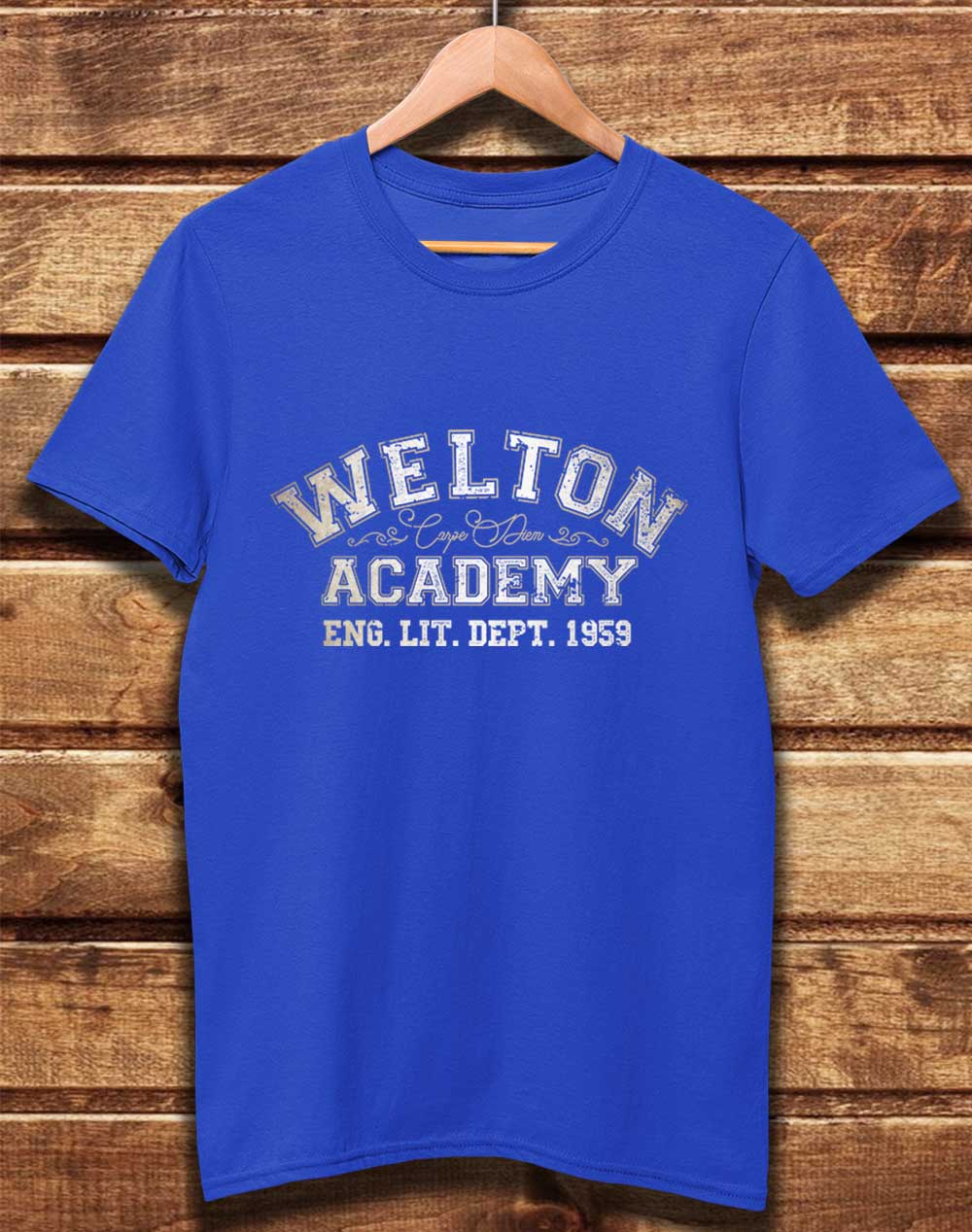 Bright Blue - DELUXE Welton Academy Eng Lit Varsity 1959 Organic Cotton T-Shirt