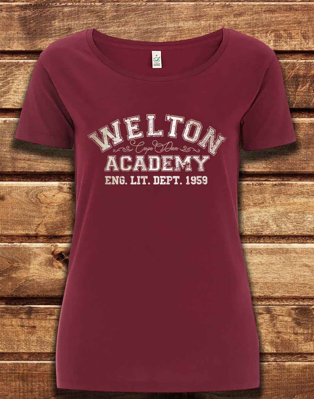 Burgundy - DELUXE Welton Academy Eng Lit Varsity 1959 Organic Scoop Neck T-Shirt