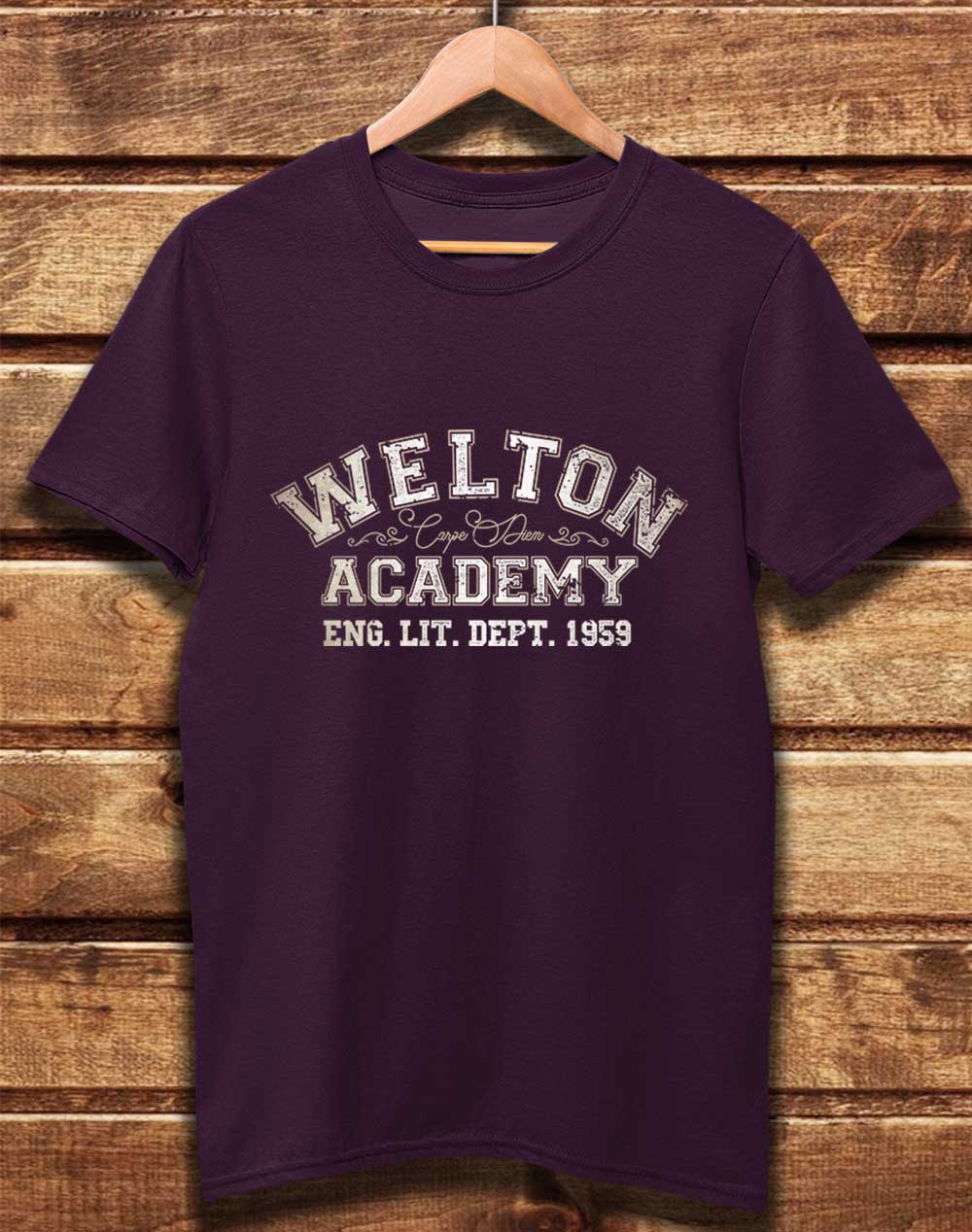 Eggplant - DELUXE Welton Academy Eng Lit Varsity 1959 Organic Cotton T-Shirt