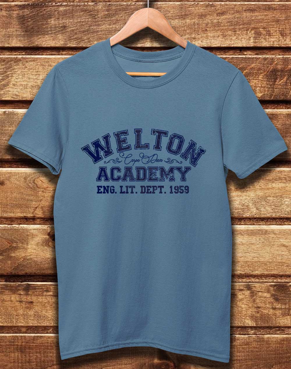 Faded Denim - DELUXE Welton Academy Eng Lit Varsity 1959 Organic Cotton T-Shirt