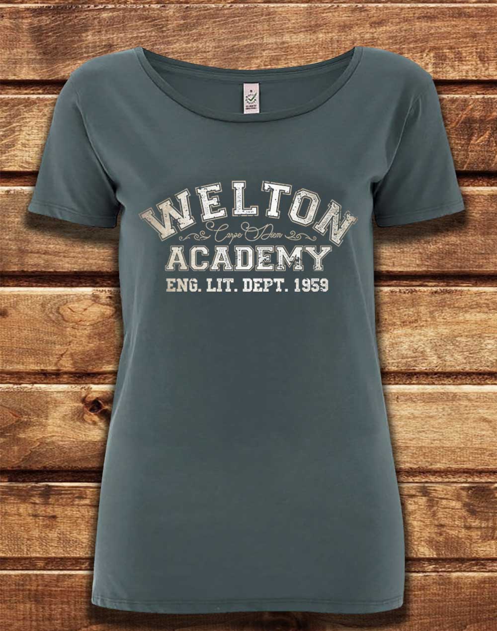 Light Charcoal - DELUXE Welton Academy Eng Lit Varsity 1959 Organic Scoop Neck T-Shirt