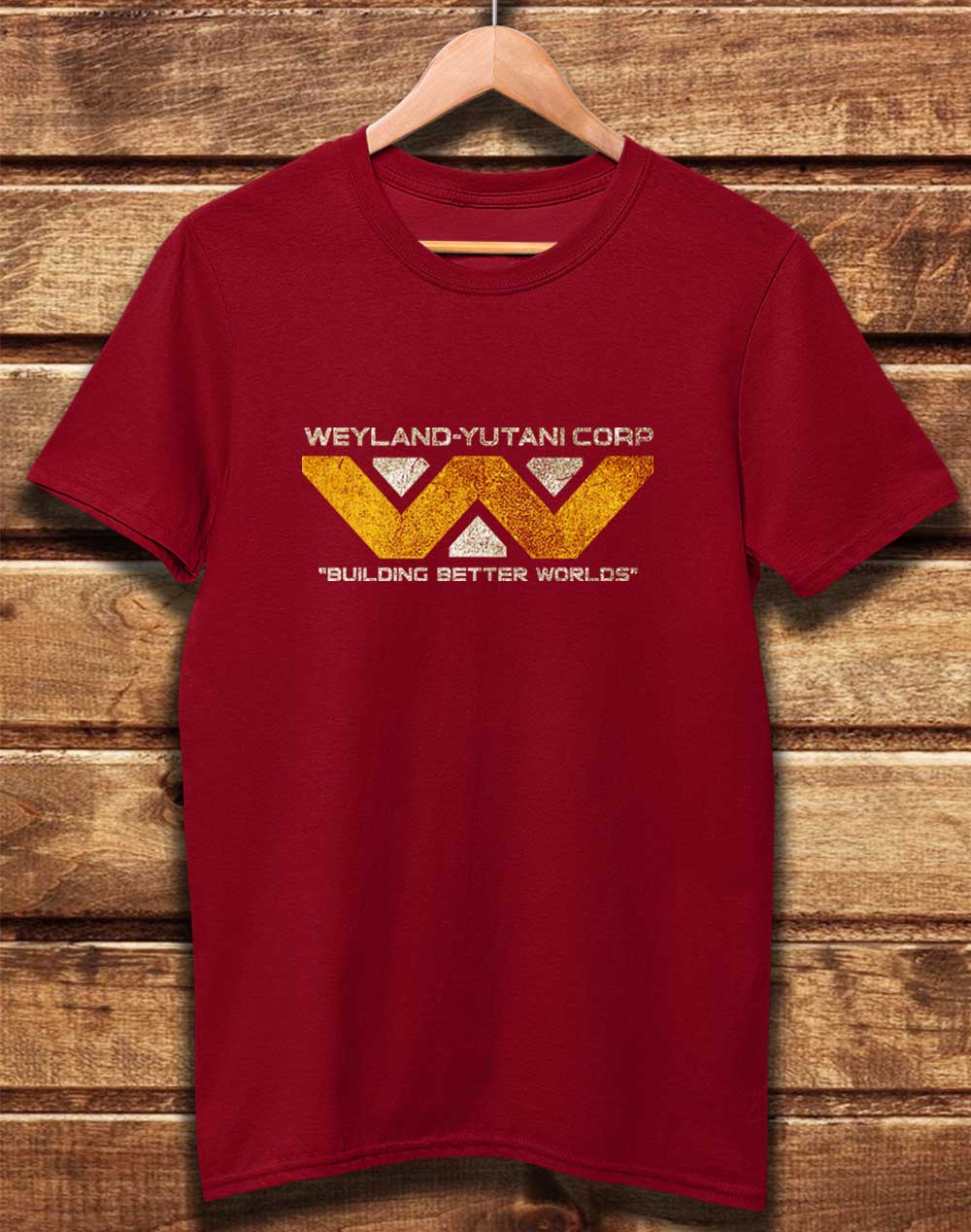 Dark Red - DELUXE Weyalnd Yutani Distressed Logo Organic Cotton T-Shirt
