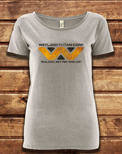 Melange Grey - DELUXE Weyalnd Yutani Distressed Logo Organic Scoop Neck T-Shirt