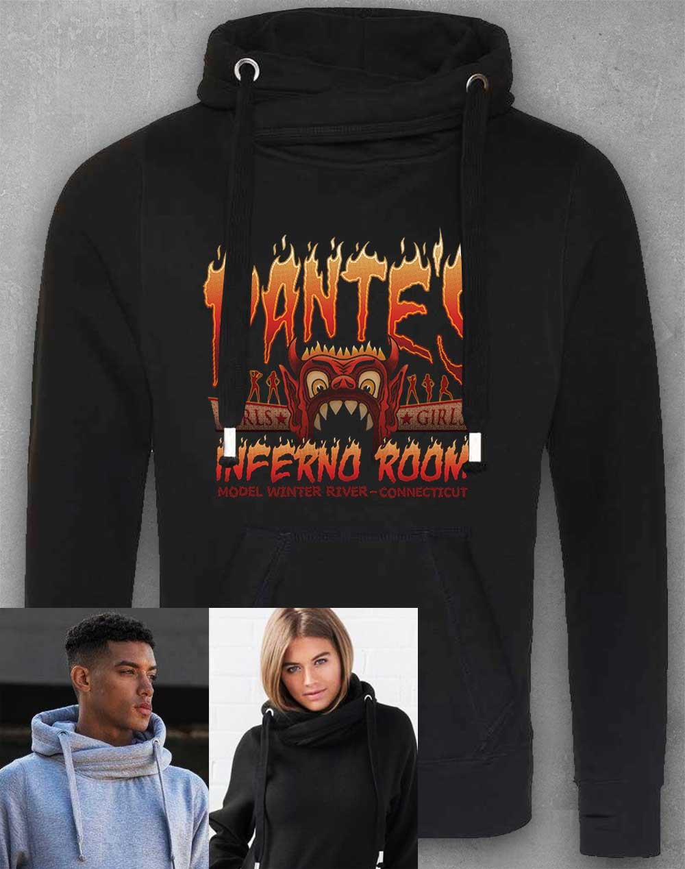 Jet Black - Dante's Inferno Room Chunky Cross Neck Hoodie