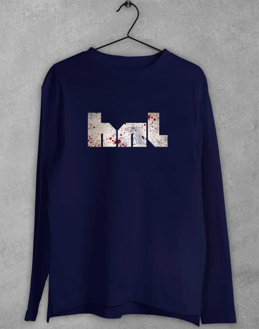 Navy - HNL Distressed Bloddy Logo Long Sleeve T-Shirt