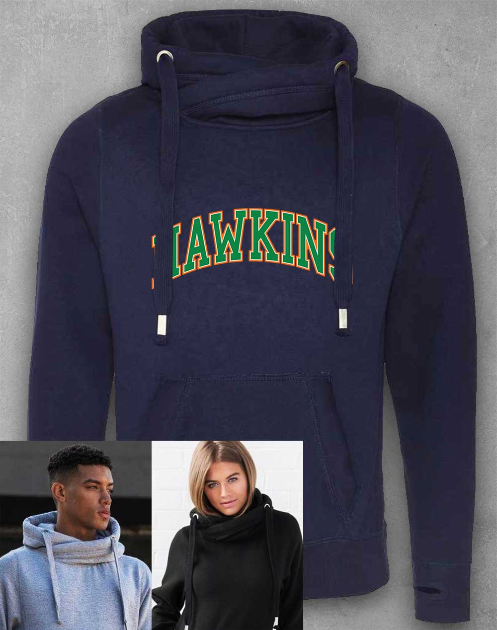 Oxford Navy - Hawkins High Arched Logo Chunky Cross Neck Hoodie