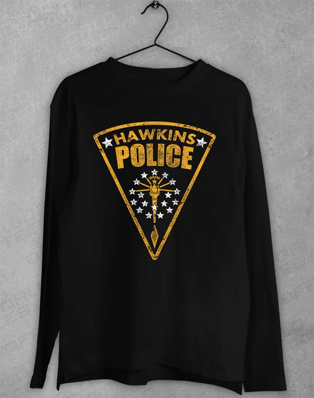 Black - Hawkins Police Shield Logo Long Sleeve T-Shirt