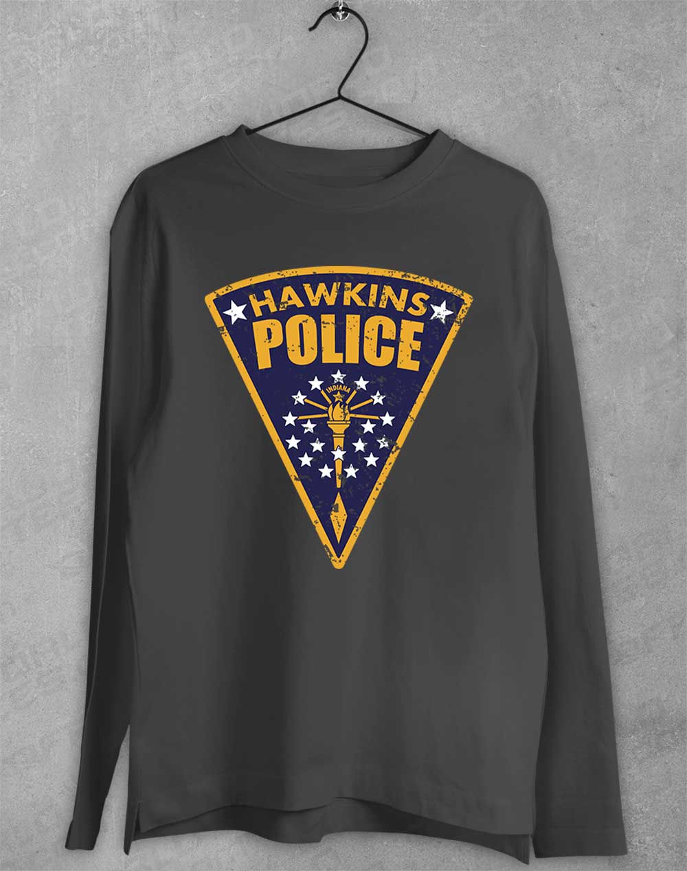 Charcoal - Hawkins Police Shield Logo Long Sleeve T-Shirt