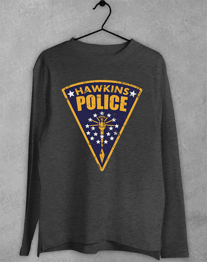 Dark Heather - Hawkins Police Shield Logo Long Sleeve T-Shirt