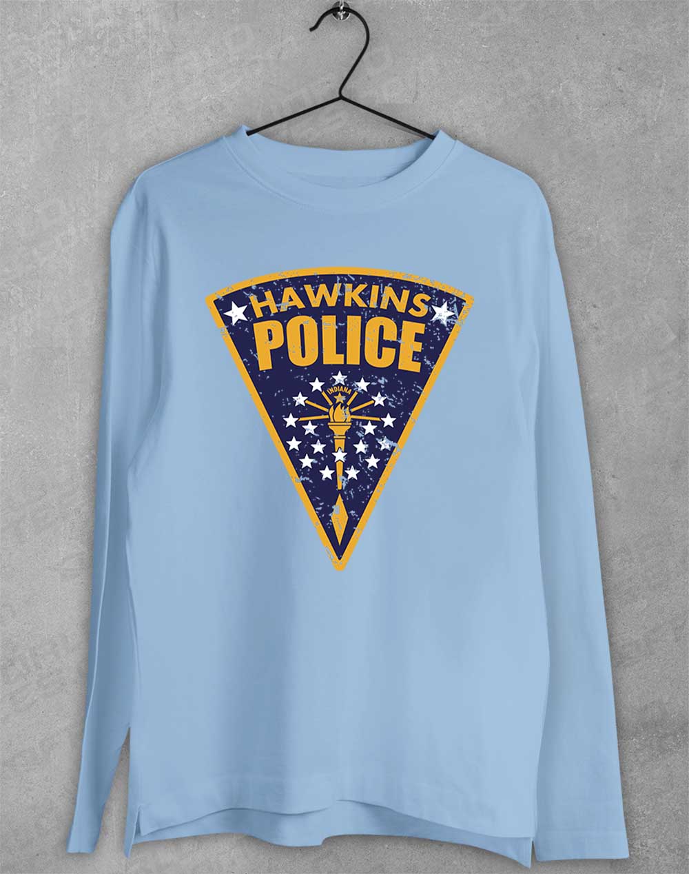 Light Blue - Hawkins Police Shield Logo Long Sleeve T-Shirt