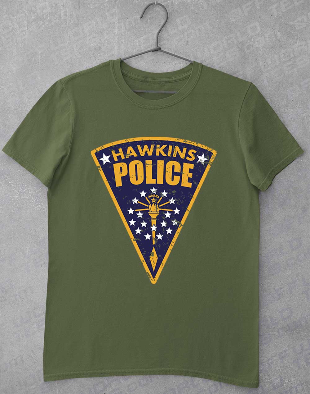 Military Green - Hawkins Police Shield Logo T-Shirt