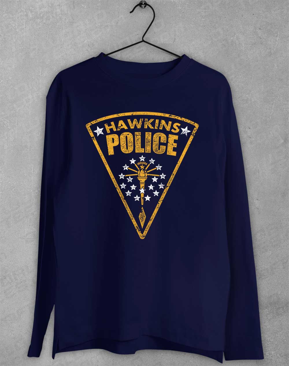 Navy - Hawkins Police Shield Logo Long Sleeve T-Shirt