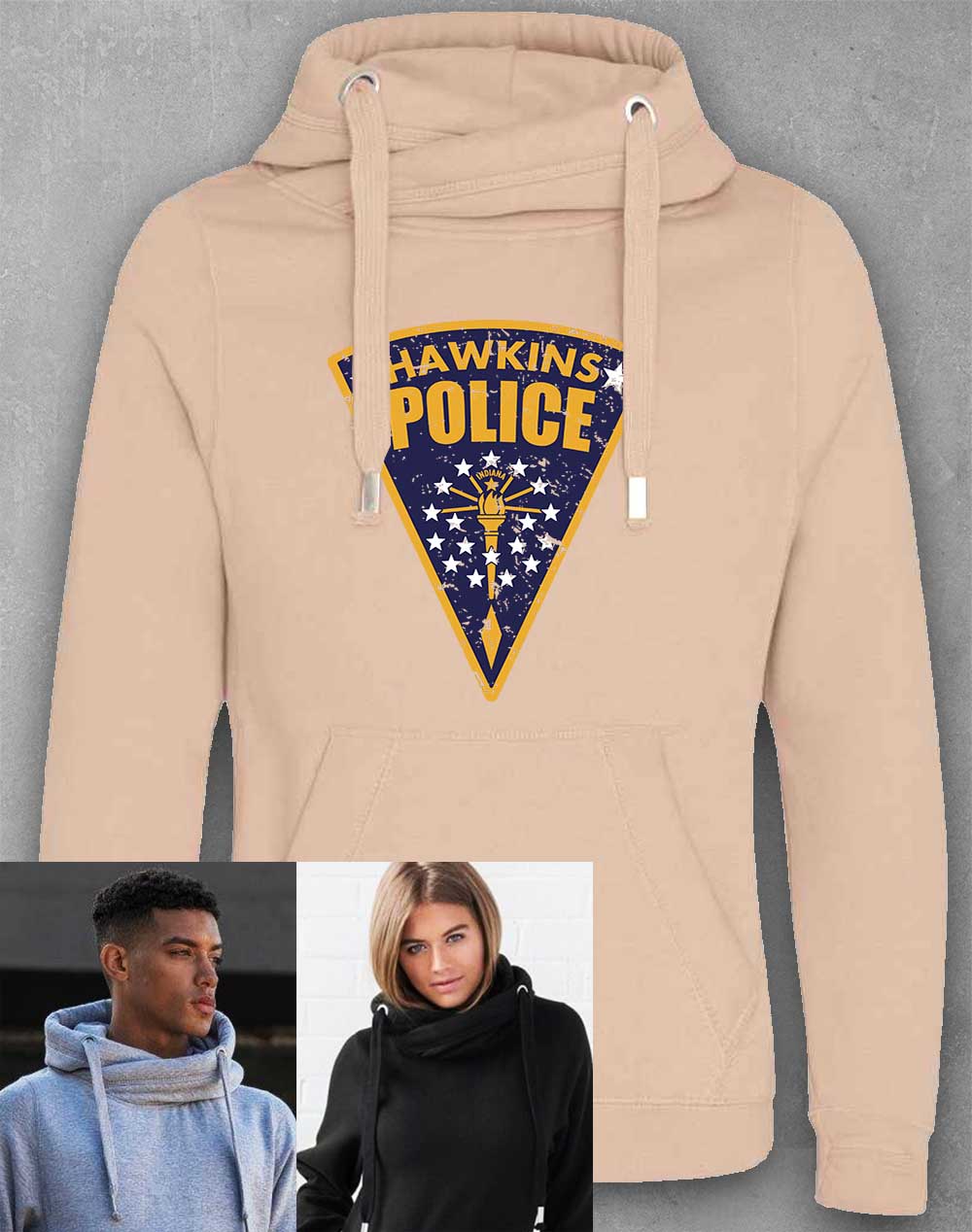 Nude - Hawkins Police Shield Logo Chunky Cross Neck Hoodie