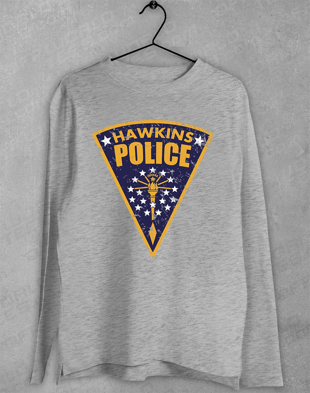 Sport Grey - Hawkins Police Shield Logo Long Sleeve T-Shirt