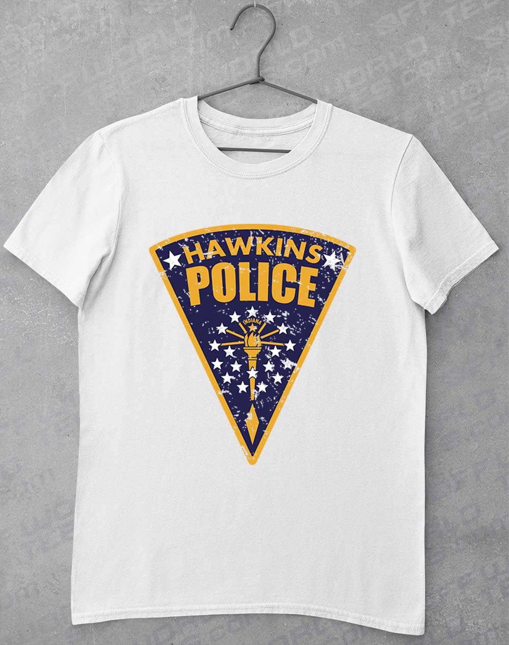White - Hawkins Police Shield Logo T-Shirt