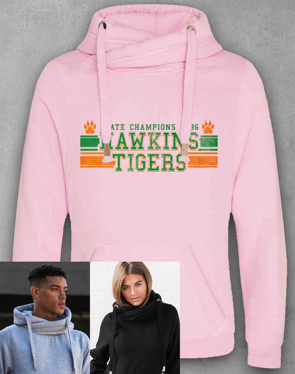 Baby Pink - Hawkins Tigers State Champs 1986 Chunky Cross Neck Hoodie