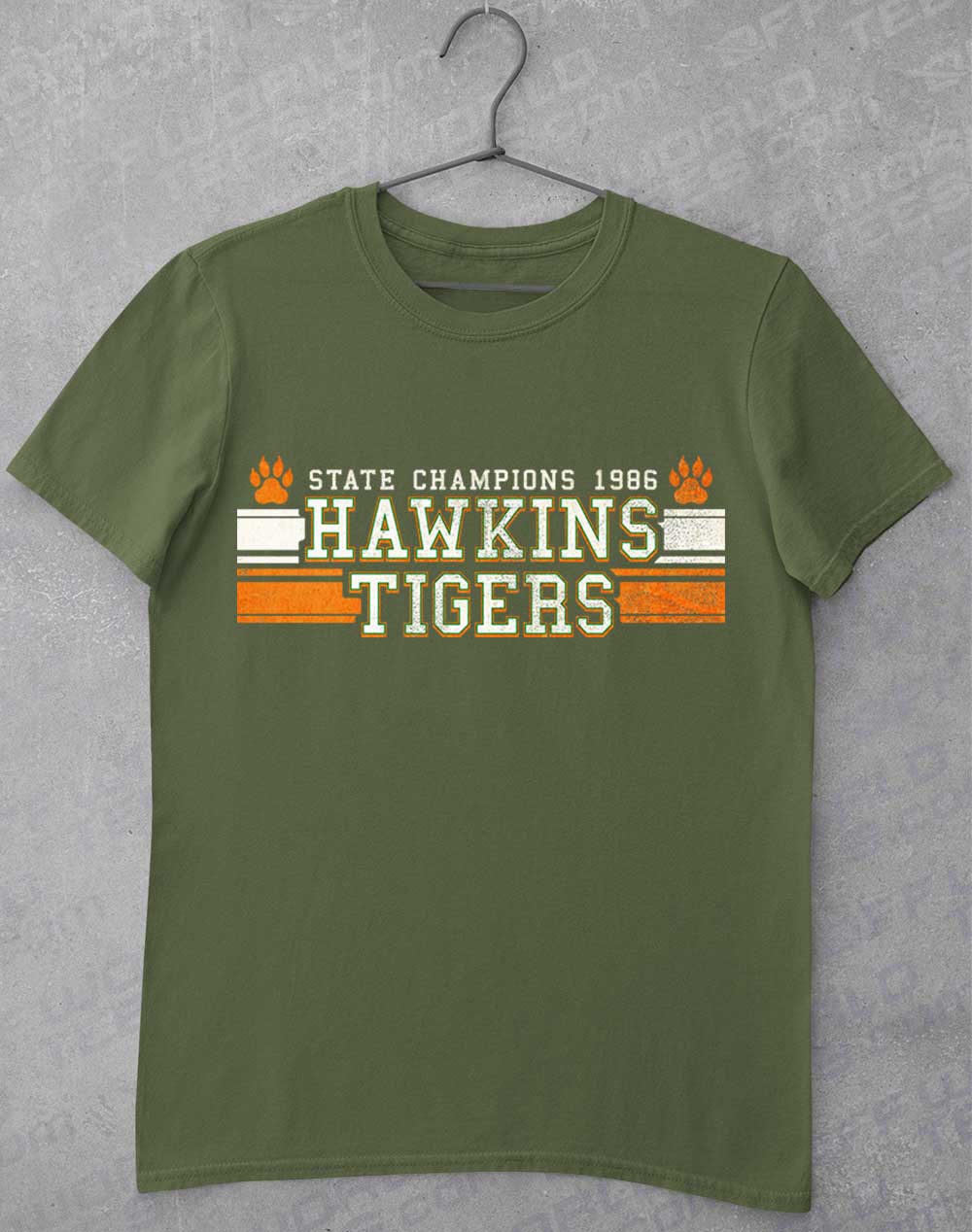Military Green - Hawkins Tigers State Champs 1986 T-Shirt