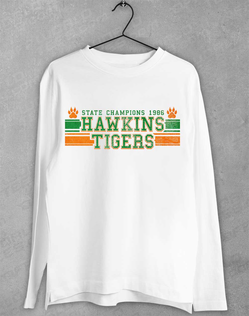White - Hawkins Tigers State Champs 1986 Long Sleeve T-Shirt