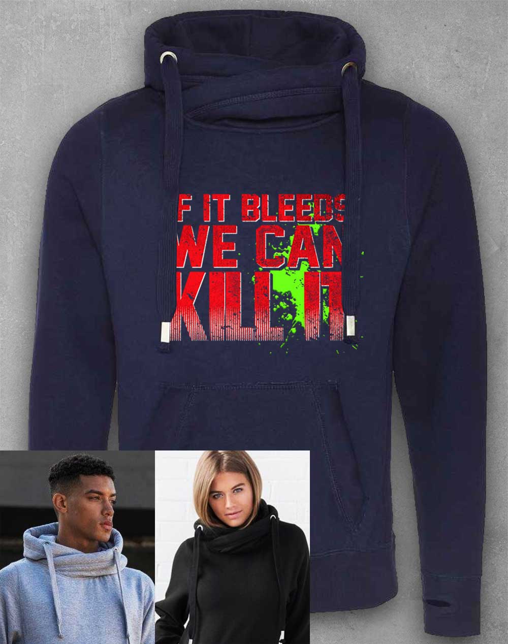 Oxford Navy - If It Bleeds We Can Kill It Chunky Cross Neck Hoodie