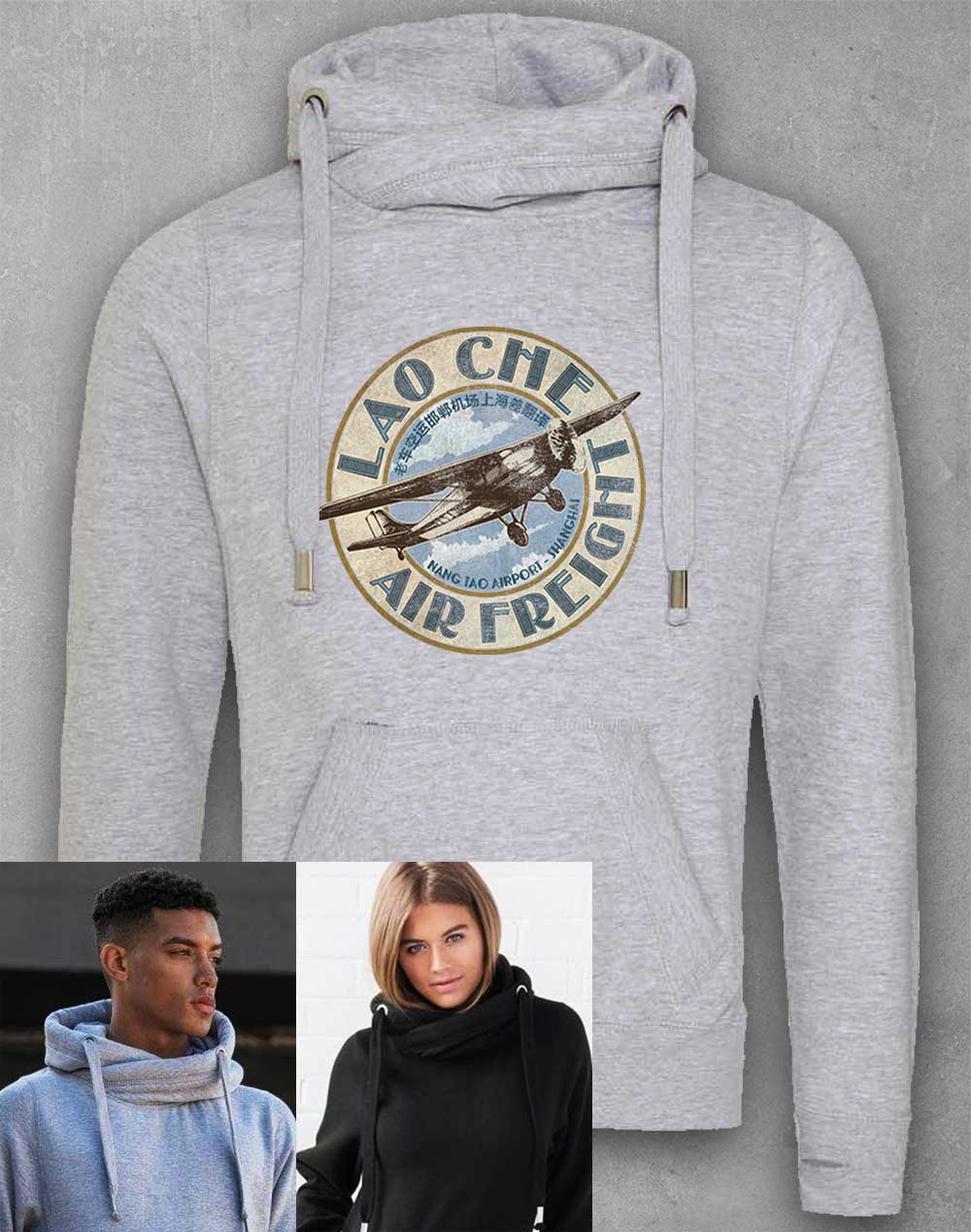 Heather Grey - Lao Che Air Freight Chunky Cross Neck Hoodie