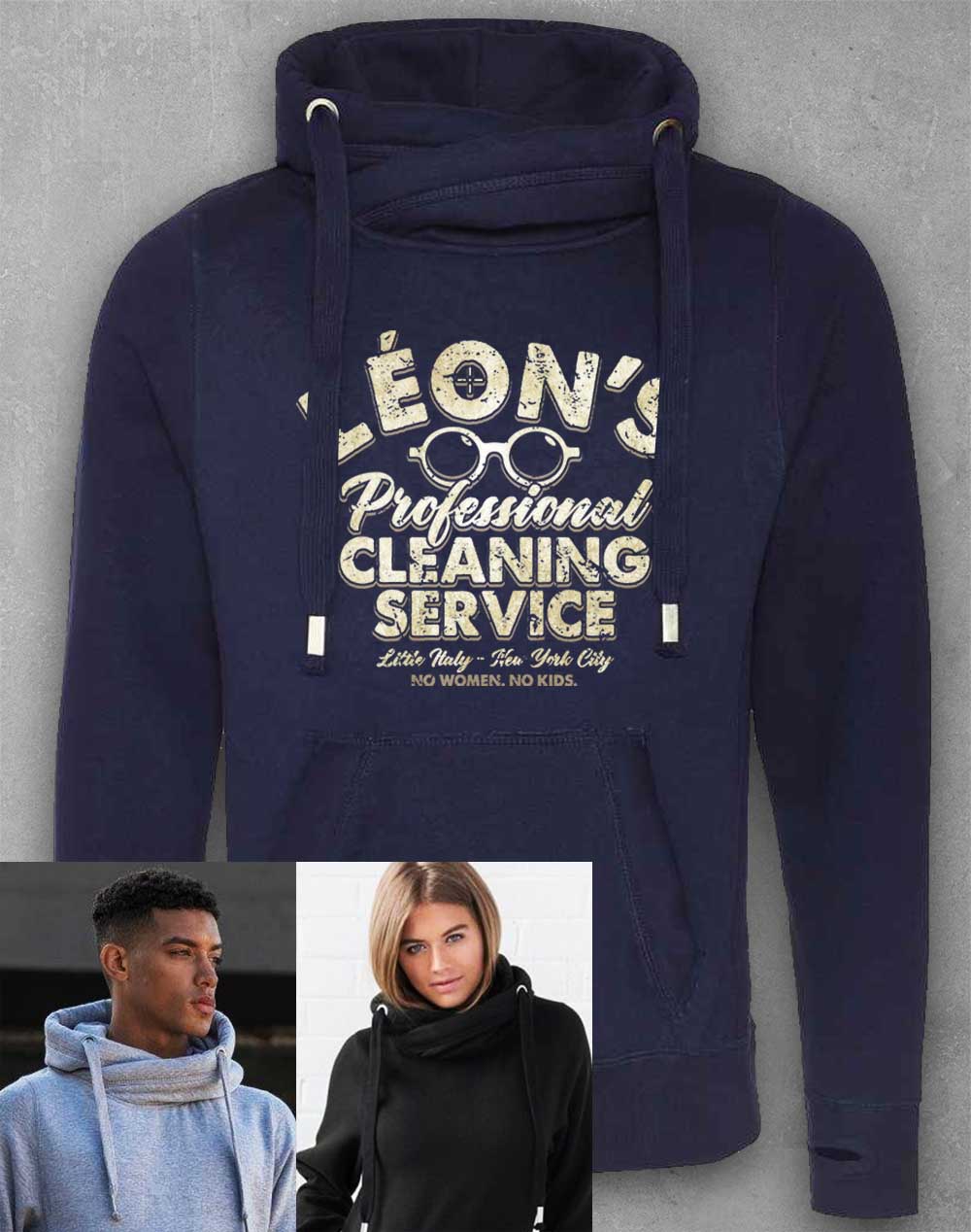 Oxford Navy - Leon's Professional Cleaning Chunky Cross Neck Hoodie