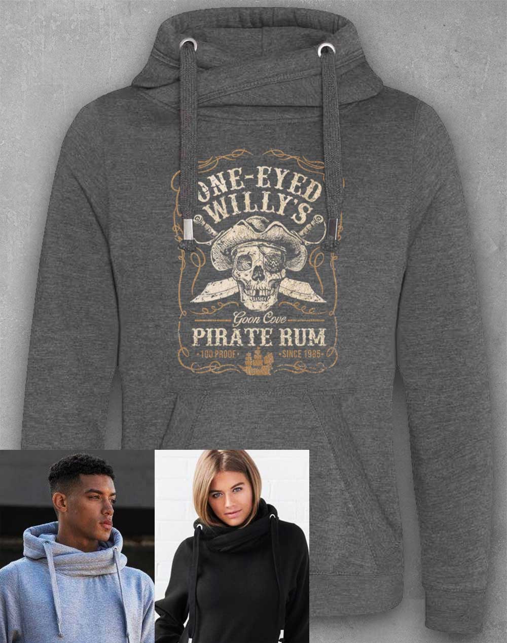 Charcoal - One-Eyed Willy's Pirate Rum Chunky Cross Neck Hoodie