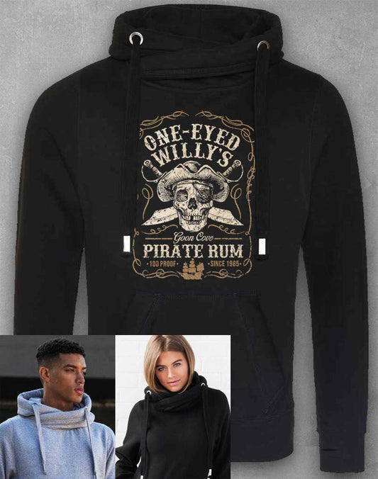Jet Black - One-Eyed Willy's Pirate Rum Chunky Cross Neck Hoodie