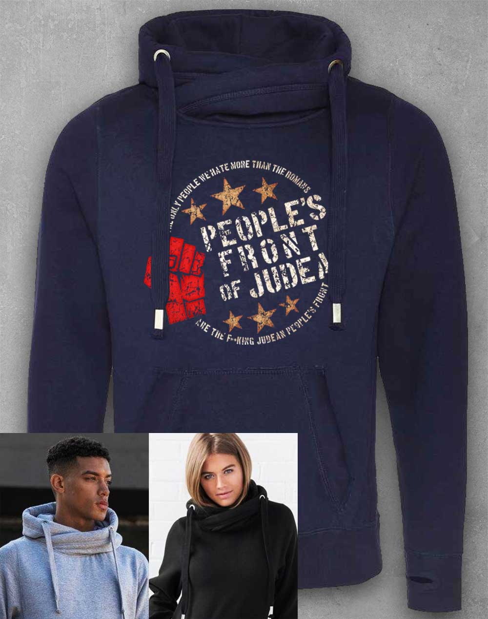 Oxford Navy - People's Front of Judea Chunky Cross Neck Hoodie