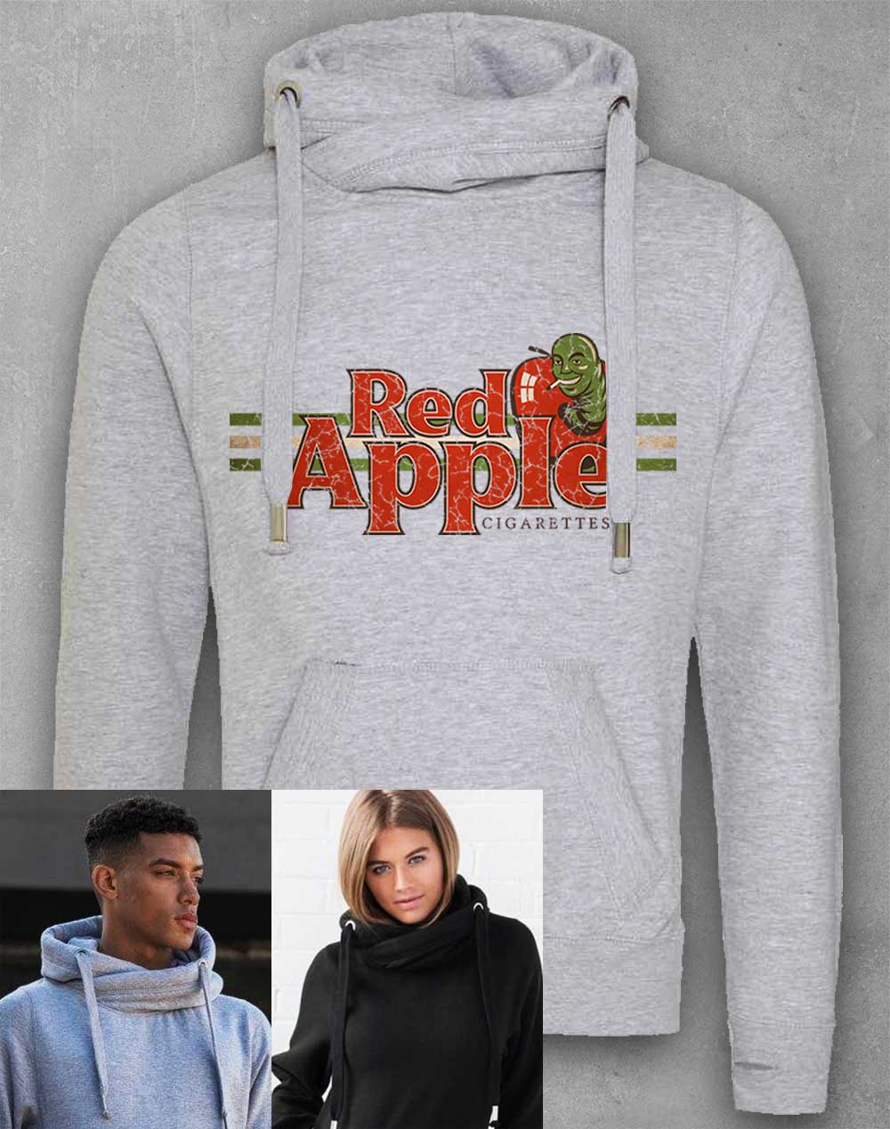 Heather Grey - Red Apple Cigarettes Chunky Cross Neck Hoodie