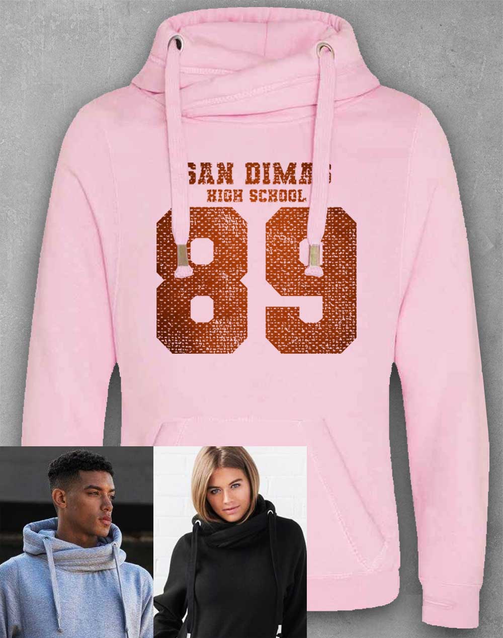 Baby Pink - San Dimas High School '89 Chunky Cross Neck Hoodie