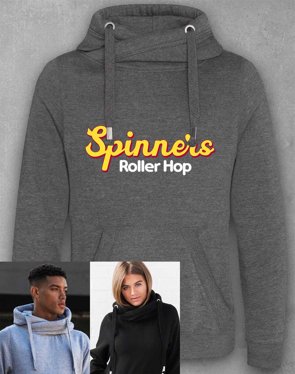Charcoal - Spinners Roller Hop Chunky Cross Neck Hoodie